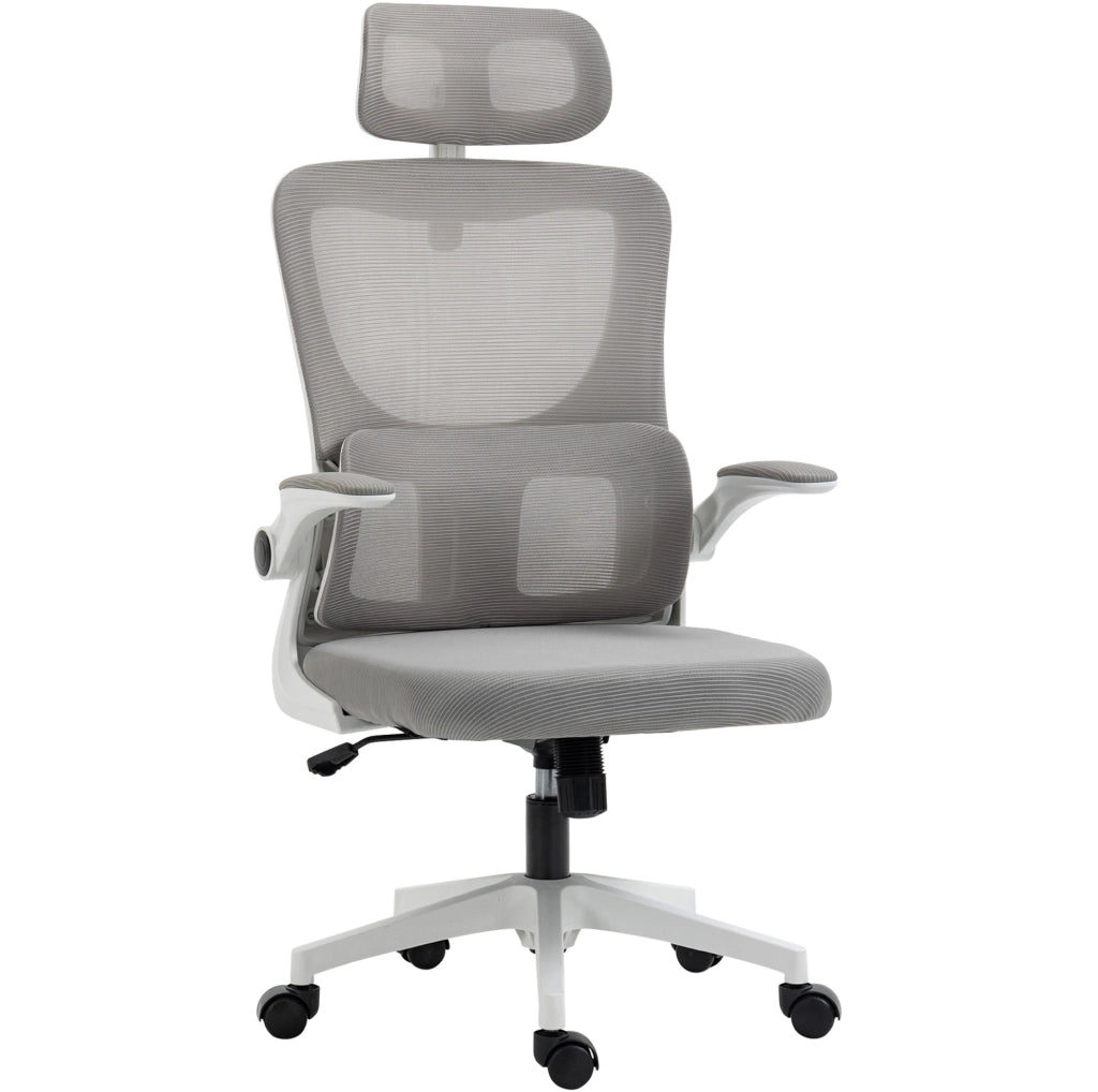 Sedia da ufficio ergonomica 60 x 59 x 114-122 cm grigia con braccioli