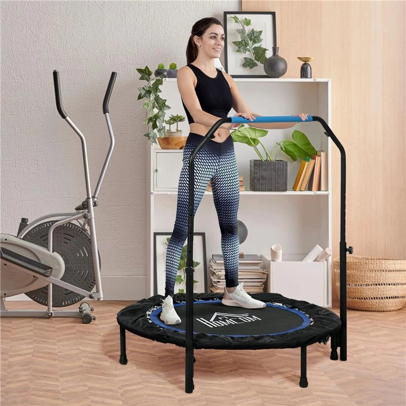 MINI TRAMPOLINO FITNESS Ø 102 CM PIEGHEVOLE CON MANUBRIO REGOLABILE IN ALTEZZA BLU