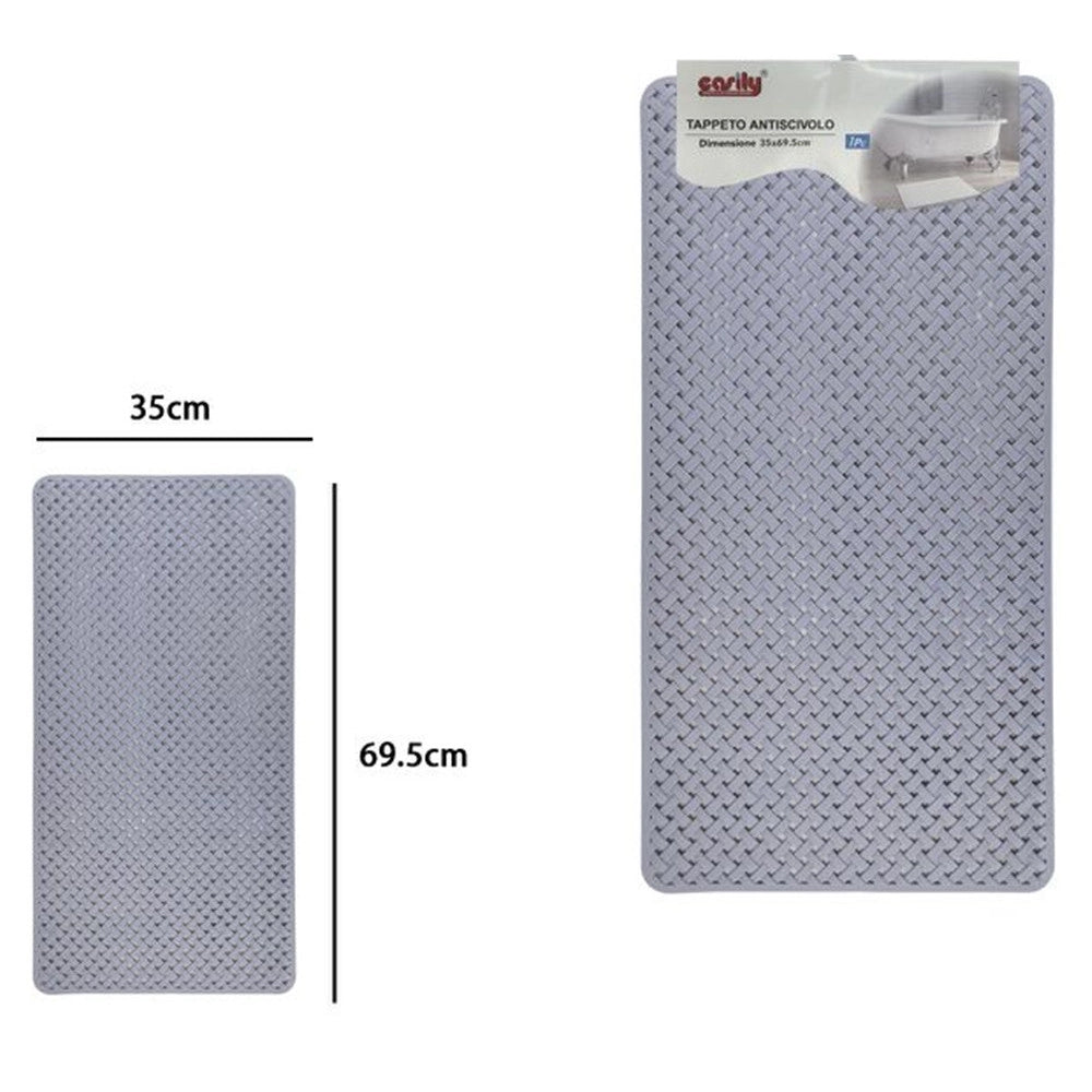 Trade Shop - Tappeto Antiscivolo Effetto Intrecciato Grigio Per Vasca Da Bagno Doccia 35x69.5cm 10796 -