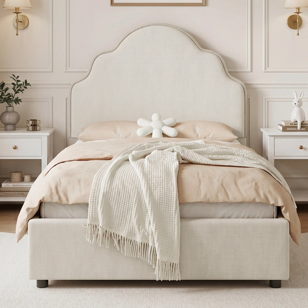 Letto singolo imbottito per bambini 90x200 cm beige