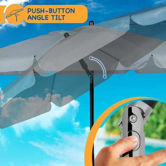 Parasole da giardino con meccanismo di inclinazione, protezione UV, facile apertura e chiusura, colore grigio, 2m