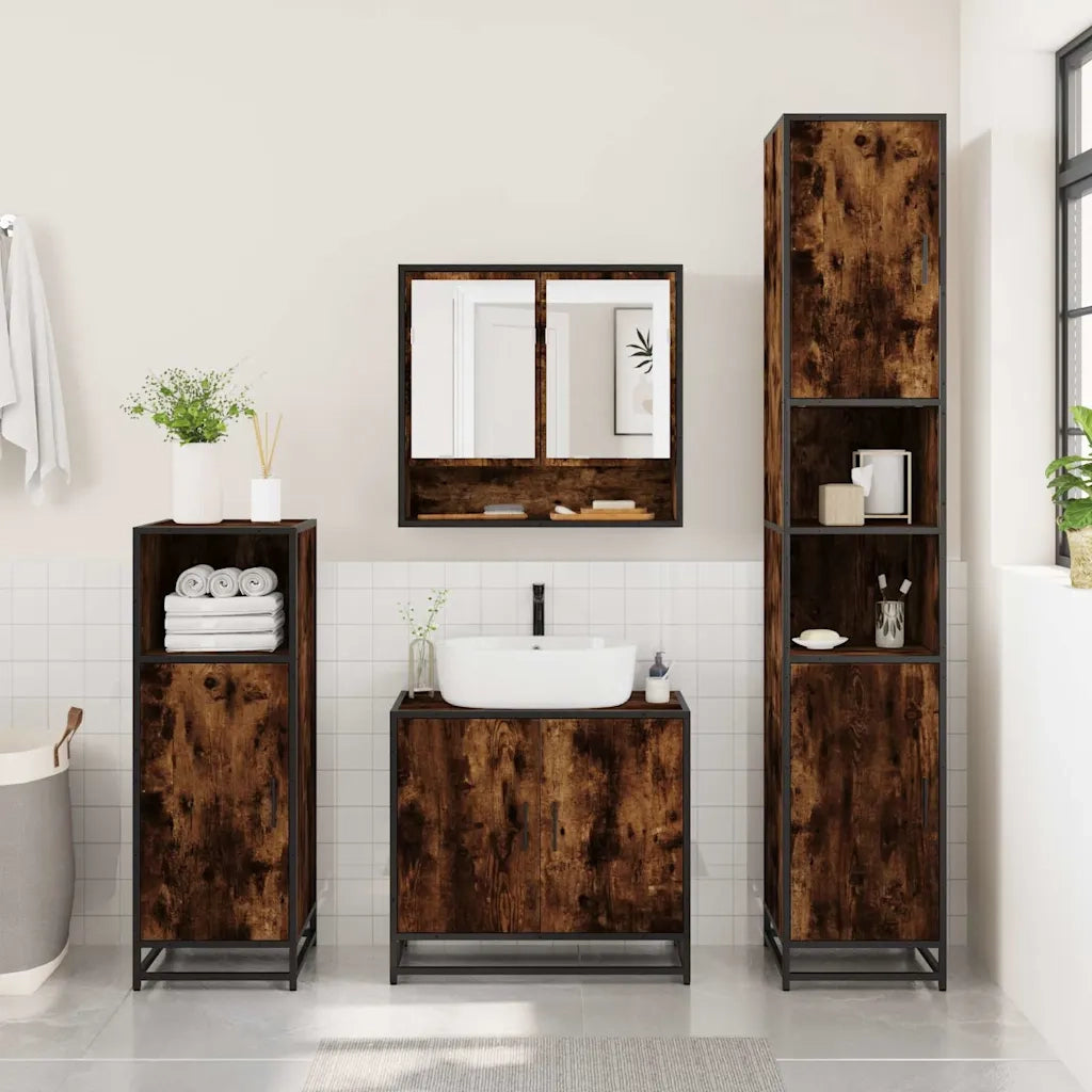 Set Mobili da Bagno 4 pz Rovere Fumo in Legno Multistrato 3301217