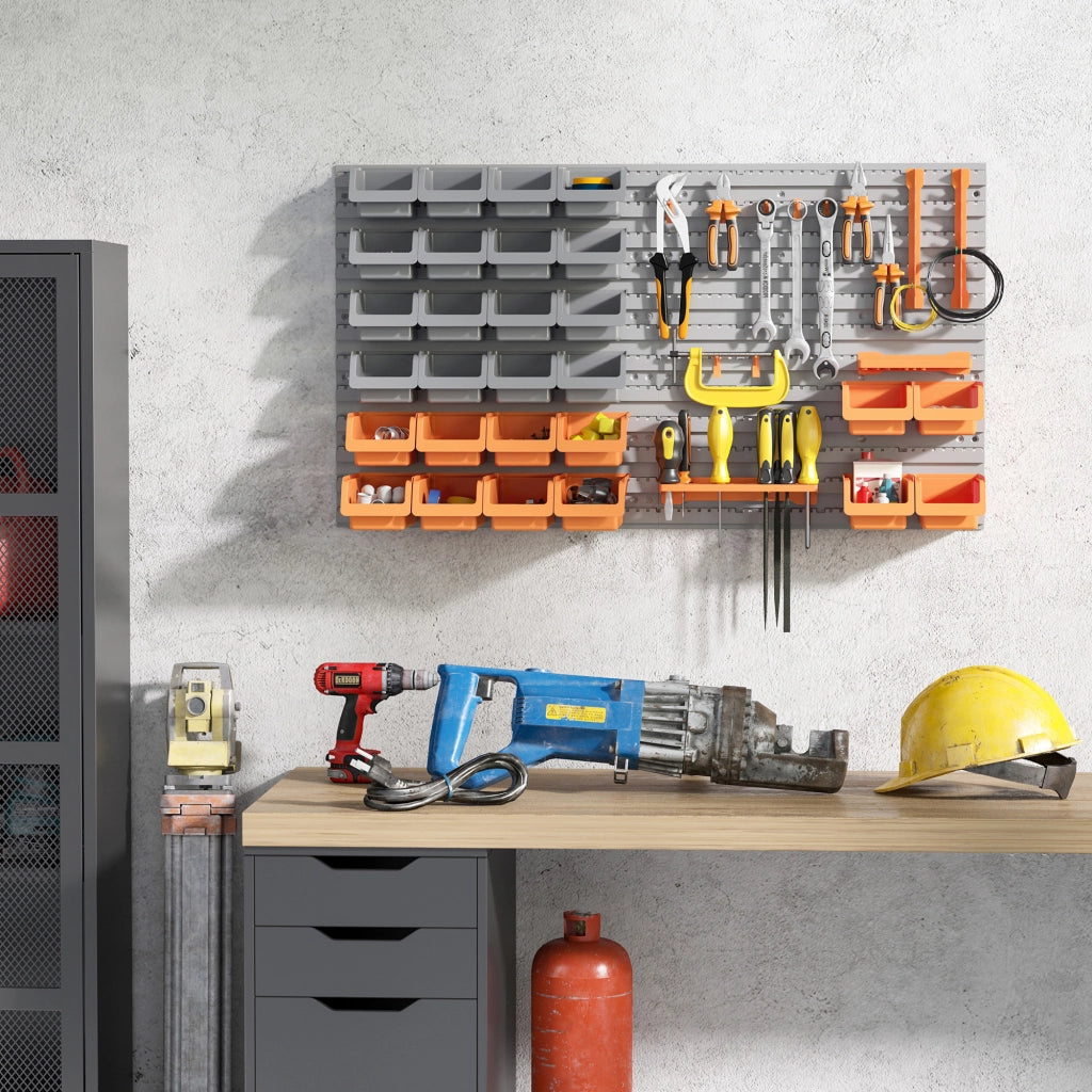 Sistema Parete per Attrezzi con Ripiani e Cestelli ¨C Zephmum ¨C Grigio e Arancione 95x54 cm