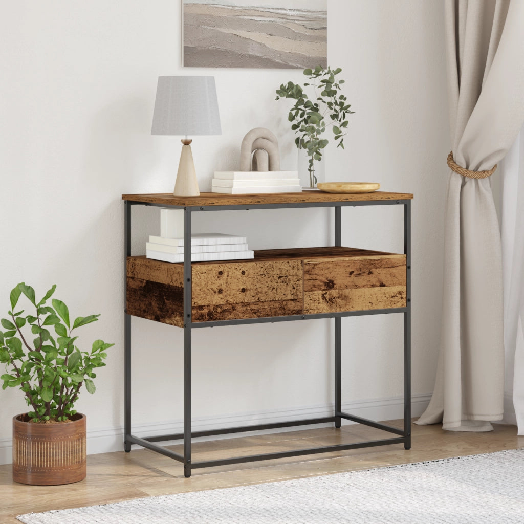Tavolo Consolle Legno Vecchio 75x40x75 cm Legno Ingegnerizzato e Acciaio