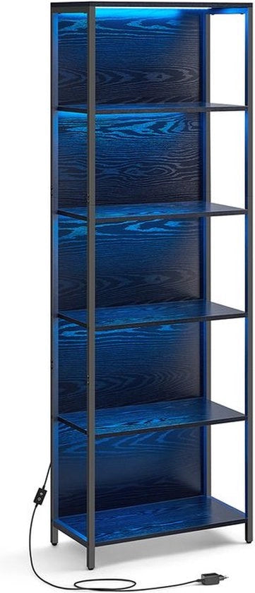 Libreria con 6 livelli - Libreria con illuminazione a LED regolabile - telaio in acciaio - per soggiorno - camera da letto - studio - ebbeno nero - 30,5 x 60 x 178,5 cm