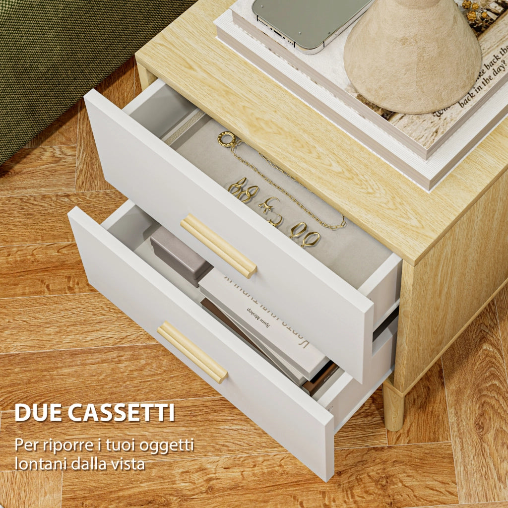 Comodino con 2 Cassetti in Legno Stile Scandinavo ¨C Zephmum ¨C Rovere 40x40x50 cm