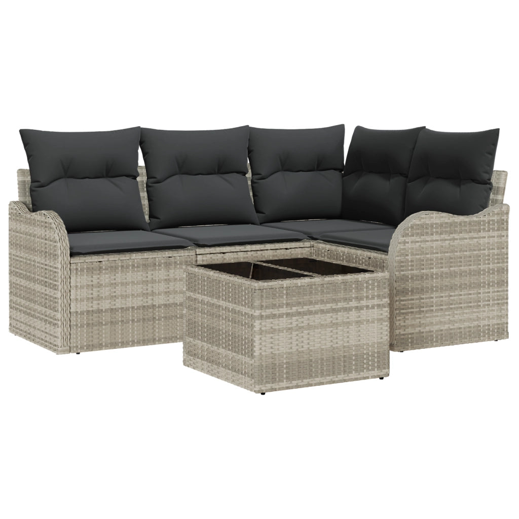 Set Divano da Giardino  5 Pezzi con Cuscini Grigio Polyrattan