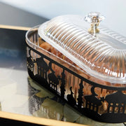 Piatto di Ramadan con coperchio - 2 pezzi - Oro - Eid Mubarak - Piatto islamico - Piatto di Ramadan - Piatto di Iftar - Piatti in acciaio - Supporto di presentazione - Piatto di dessert - Piatto quadrato per alimenti 70x70 cm.