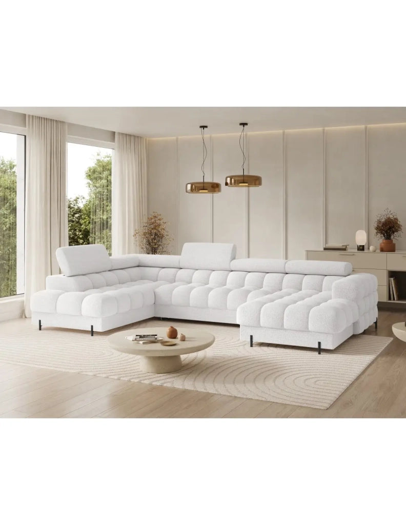 Divano panoramico convertibile Bianco angolo sinistro FERARIA 358x93x202cm
