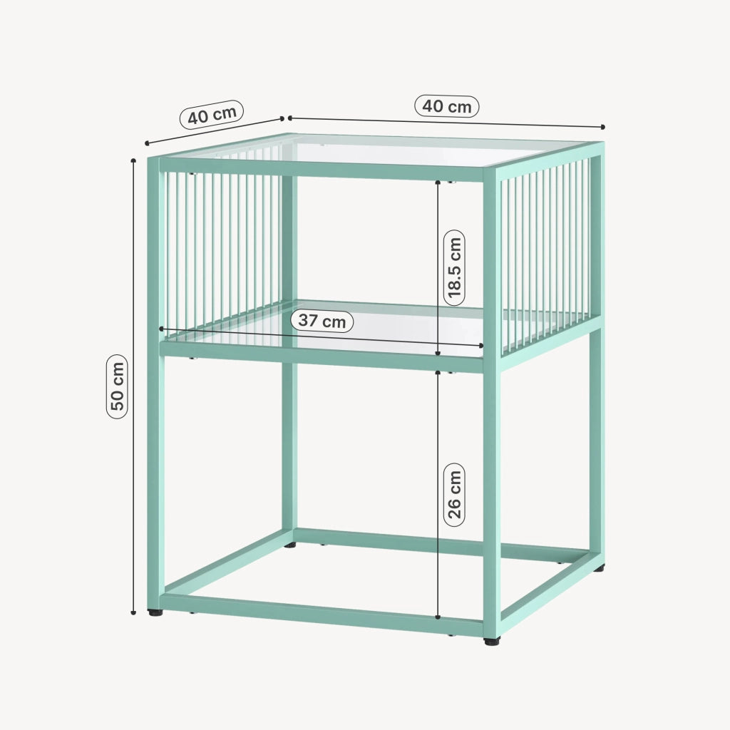 Tavolino Laterale Tronevn con Piano e Ripiano in Vetro Temperato 50 x 40 x 40 cm - Menta Verde [en.casa]