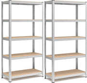 Set di 2 Scaffali per Carichi Pesanti, Scaffalature a 5 Ripiani in Acciaio e ripiani in legno, Senza Viti, in Garage, Portante 750 kg, 40 x 90 x 180 cm (TOTALE 40P X 180L X180A)
