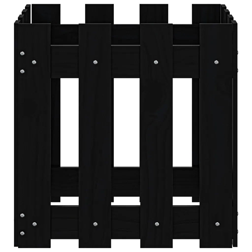 Fioriera Giardino a Recinzione-Vaso con Ringhiera-Contenitore per Piante Nera 40x40x40 cm Massello Pino