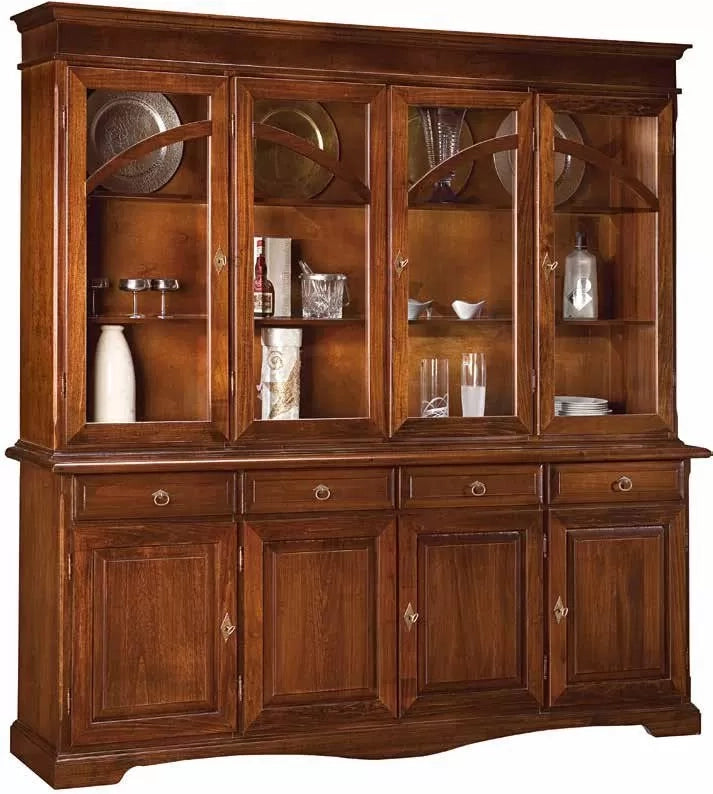 Madia credenza con bugna in legno tinta noce arte povera l.205 p.42 h.205 - Mobili 2G