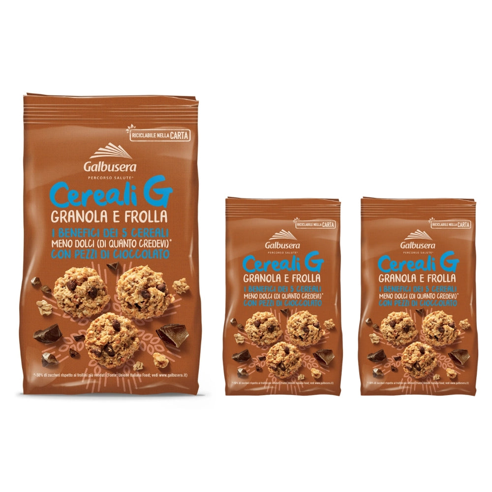 Galbusera cereali g granola e frolla 5 cereali con cioccolato 3 pezzi da 300 gr