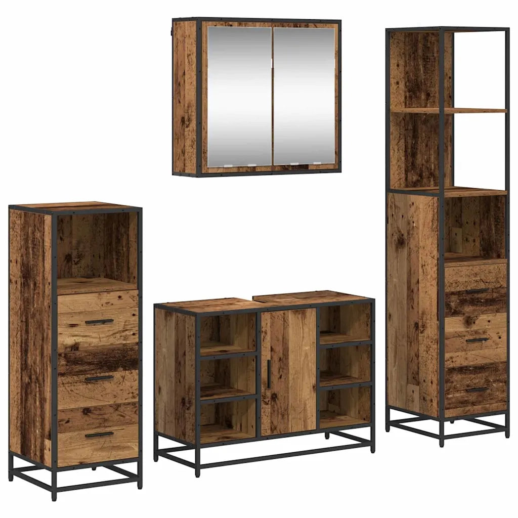 Set di mobili per il bagno con cassetto 4 pcs Legno vecchio