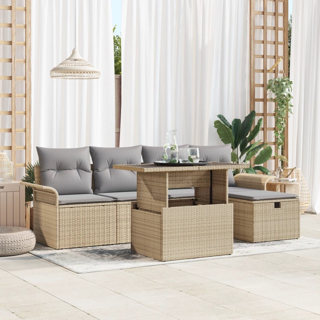 Set divani giardino  6 pezzi con cuscini beige polyrattan