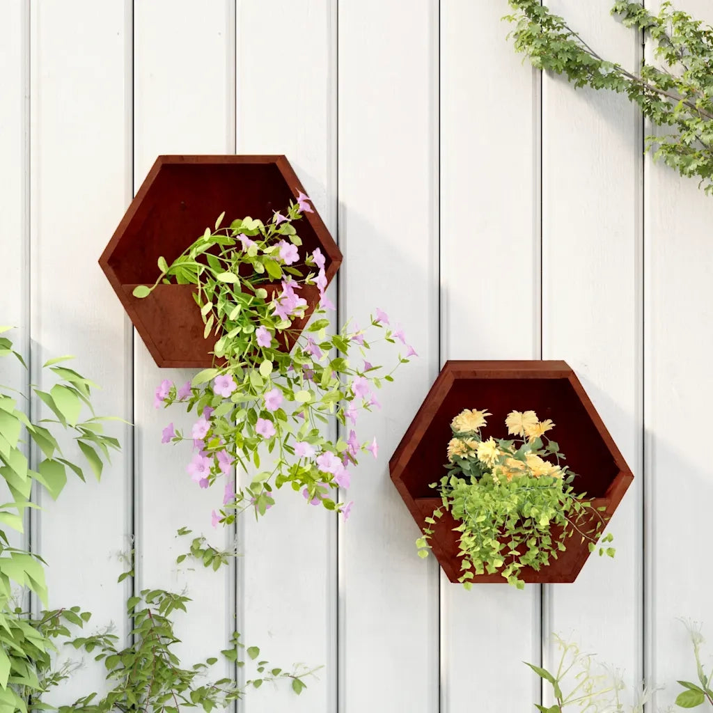 Fioriere da Parete 2 pz Ruggine in Acciaio Corten 30x10x25 cmcod mxl 106534
