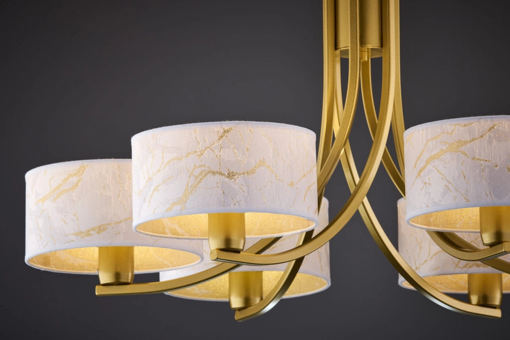 Lampadario ARTHUR Jupiter oro lucido 6xE27 paralumi bianchi