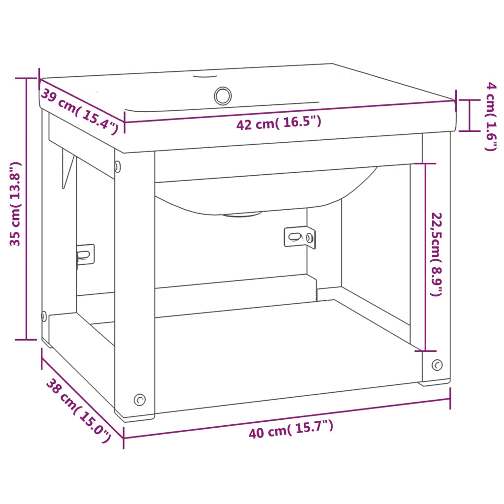 Telaio per Lavabo da Bagno con Lavabo Integrato Bianco in Ferro CFW4841821