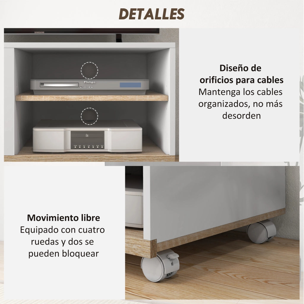 Mobile TV con Ruote e Ante ¨C Zephmum ¨C Bianco 80x45x41 cm