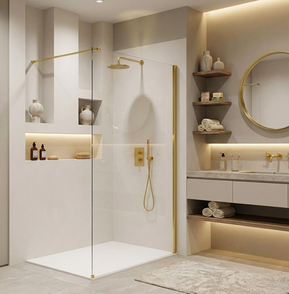 Parete Doccia Rea Flexi Transparent / Gold 140