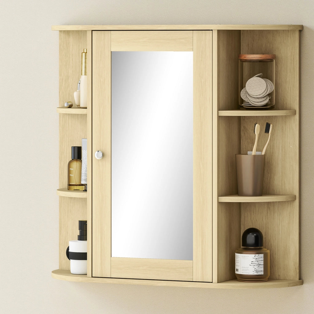 Armadietto da Bagno con Specchio e Ripiani ¨C zephmum ¨C 66x17x63 cm Legno Naturale