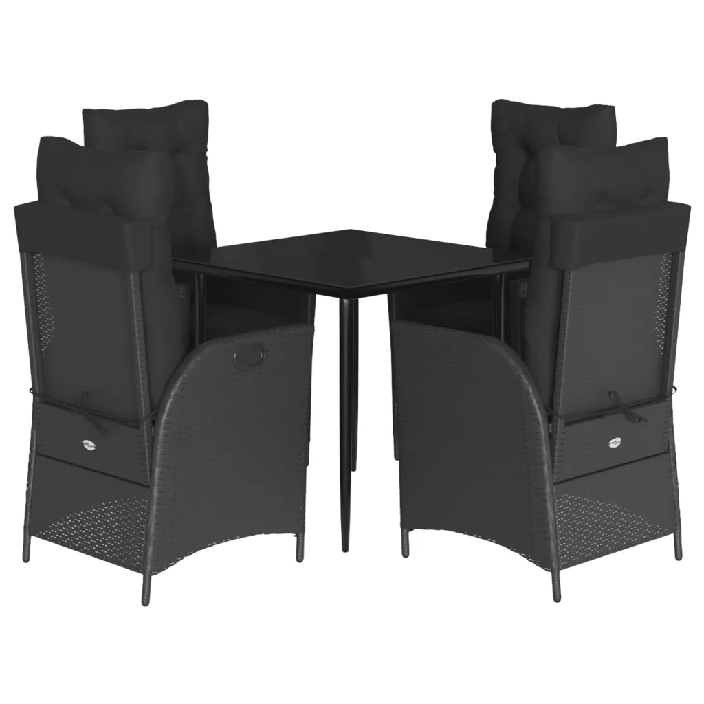 Set da Pranzo da Giardino 5 pz Nero con Cuscini in Polyrattan 3213176