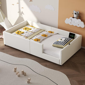 Letto 90x200cm con barriera - Xylo - piattaforma imbottita USB bianco