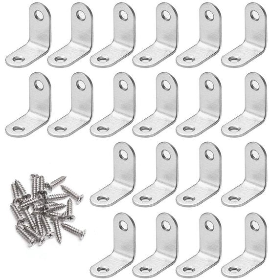 Supporti di angolo per fissaggio - Supporti di angolo robusti e resistenti - Argento - Supporti di angolo a 90 gradi - Ideali per mobili e strutture - 20 pz - Modello non specificato
