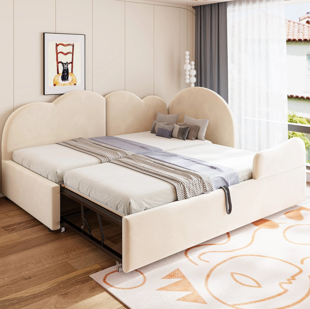 Divano letto imbottito a L con letto estraibile 90x200+90x190, velluto, design salvaspazio