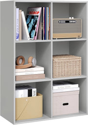 Libreria con 6 Cubi, Scaffale per Libri, Libreria Verticale per Camera da Letto, Soggiorno, Studio, Ufficio, Legno Ingegnerizzato, Grigio, 59.6x29x89cm