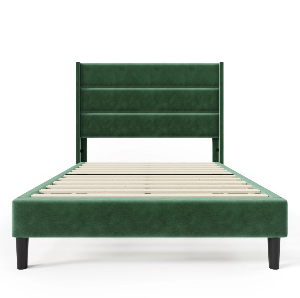Letto imbottito 90 x 200 cm in velluto verde scuro con rete e testiera