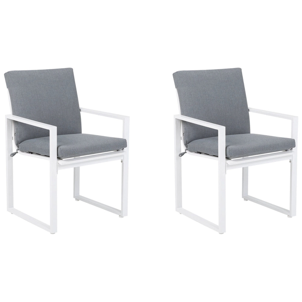 Set di 2 sedie da giardino Sedia da pranzo per esterni con struttura in alluminio bianco con cuscino grigio