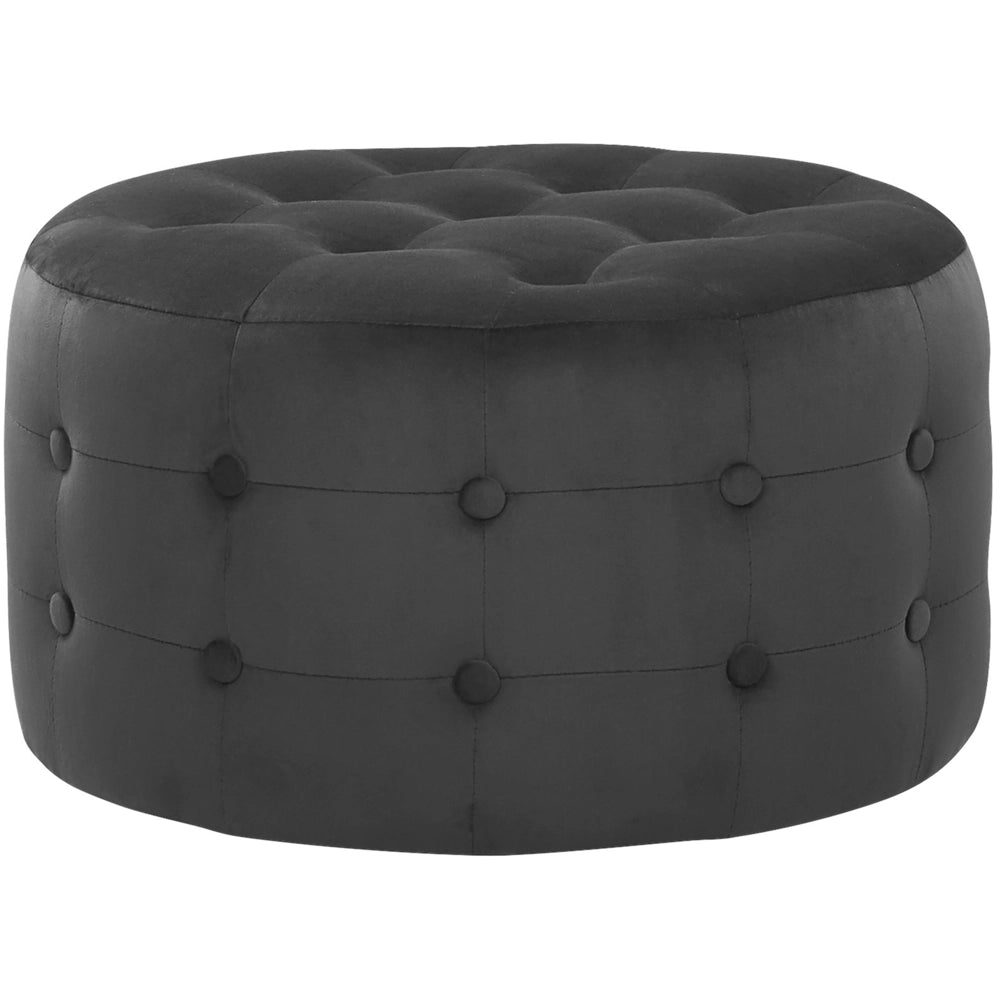 Poggiapiedi Tondo Velluto Rosso Capitonné Bottoni Stile Chesterfield
