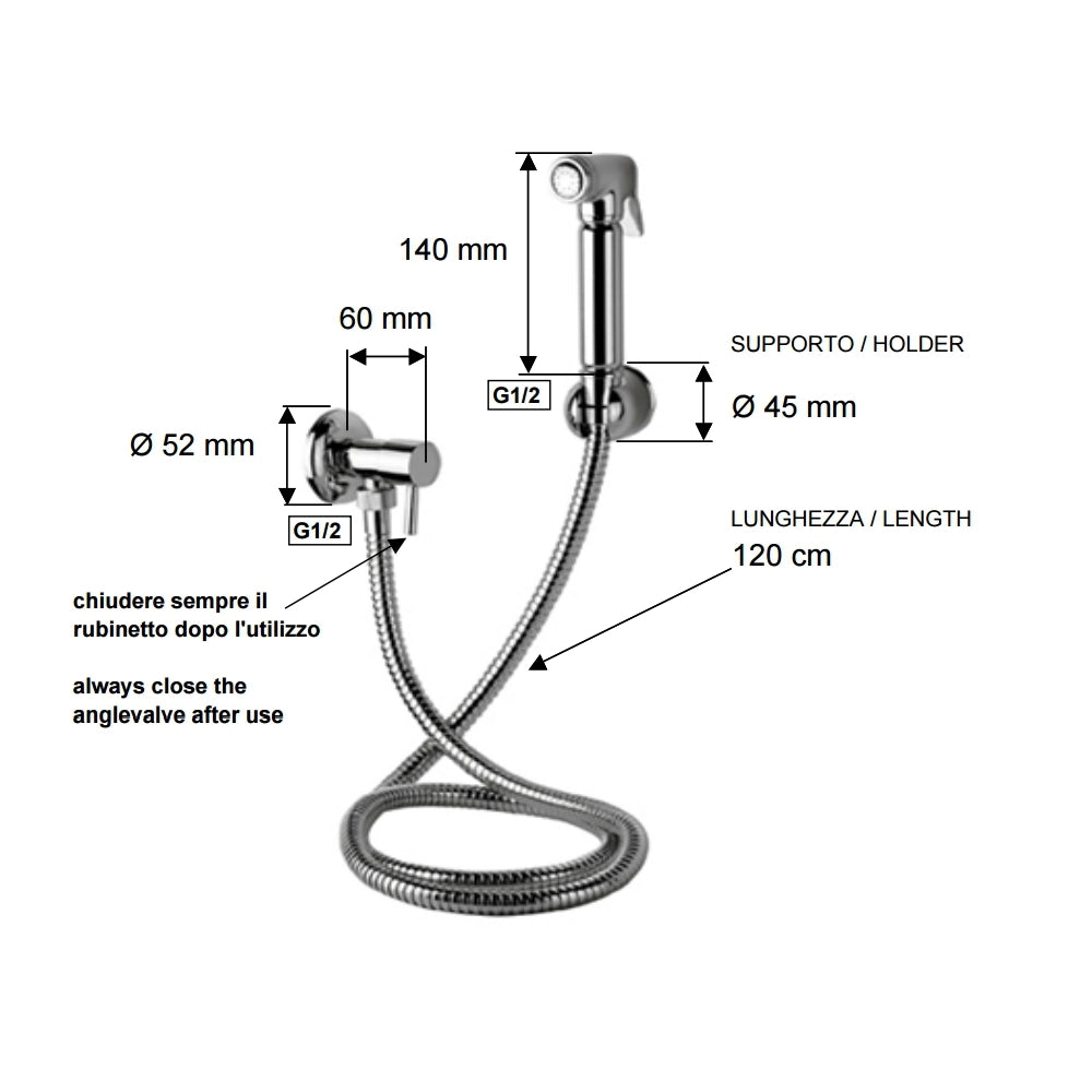 Set relax con doccetta bidet a pulsante, flessibile e rubinetto minimal all cromo
