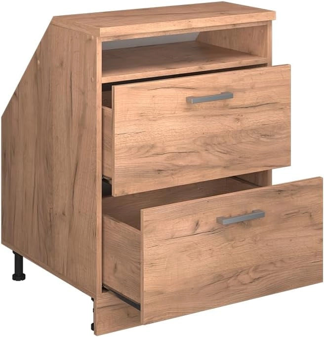 Mobile sottotetto Rion, Quercia dorata, 60 x 81.6 cm con 2 cassetti, carcassa 60 cm profondità, adatto per il salvaspazio sotto tetti spioventi