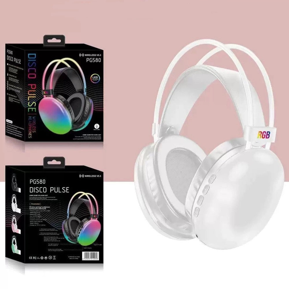 Trade Shop - Cuffie Wireless Ricaricabile Bluetooth V5.3 Luci Rgb Led Auricolare Musica Pc Smartphone -