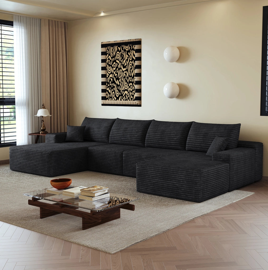Divano modulare angolare con chaise longue 340x175x83 cm nero