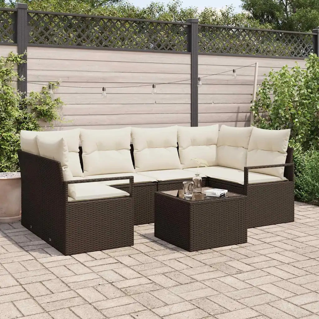 Set di divani 7 pcs Marrone e Crema polyrattan