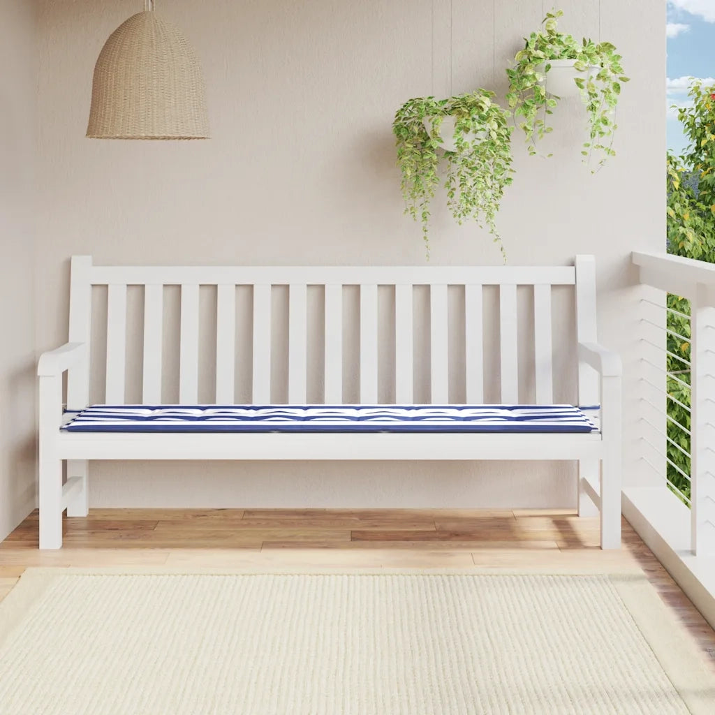 Cuscino Panca Giardino Righe Bianche e Blu 200x50x4 cm Tessuto 361201