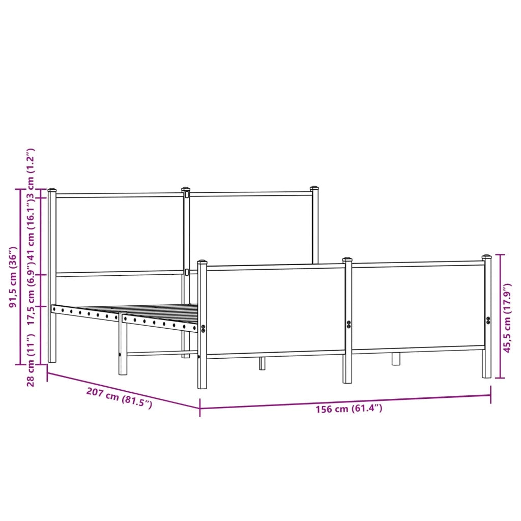 vidaXL Giroletto senza Materaso in Metallo Rovere Fumo 150x200 cm