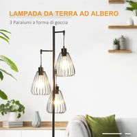 Lampada da Terra con Paralumi E27 in Metallo Nero