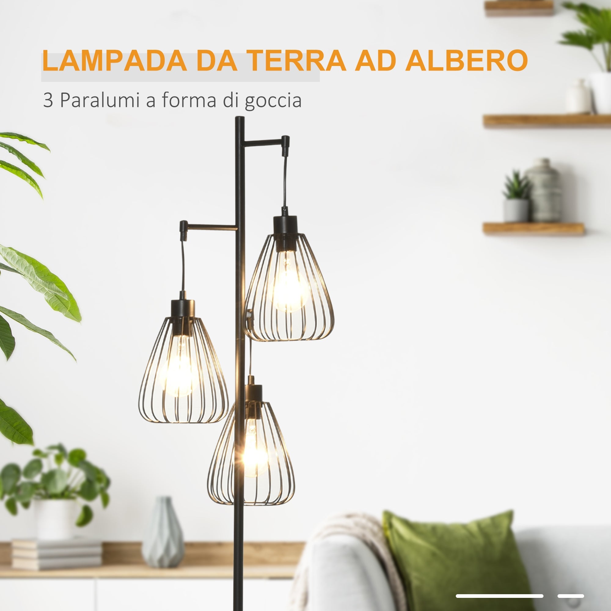 Lampada da Terra con Paralumi E27 in Metallo Nero