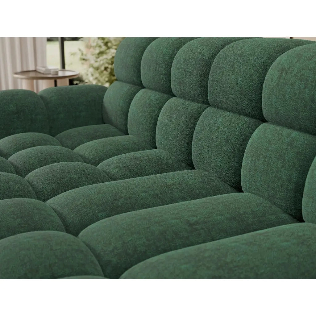 Divano angolare trasformabile BULLA 3 posti verde smeraldo angolo sinistro - tessuto bouclé con estensione della seduta elettrica