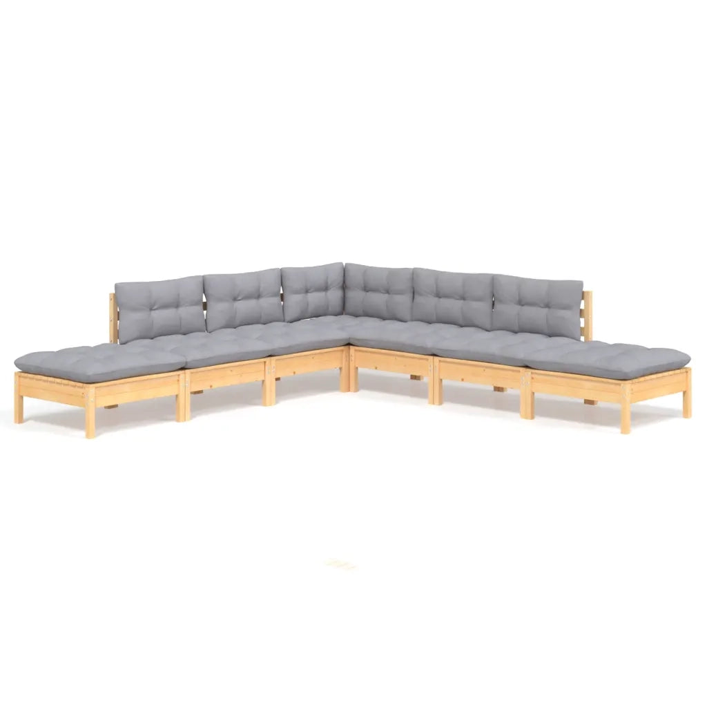 Set Divani da Giardino 7 pz con Cuscini Grigi Massello di Pino cod mxl 71842