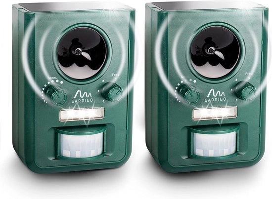 Kit di repulsione animali ultrasuoni alimentato da energia solare - set di 2 repulsori di topi con luce flash - efficace fino a 75m² di superficie