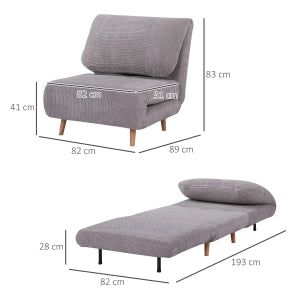 Poltrona letto 2 in 1 trasformabile, reclinabile, in tessuto effetto corda, grigio chiaro