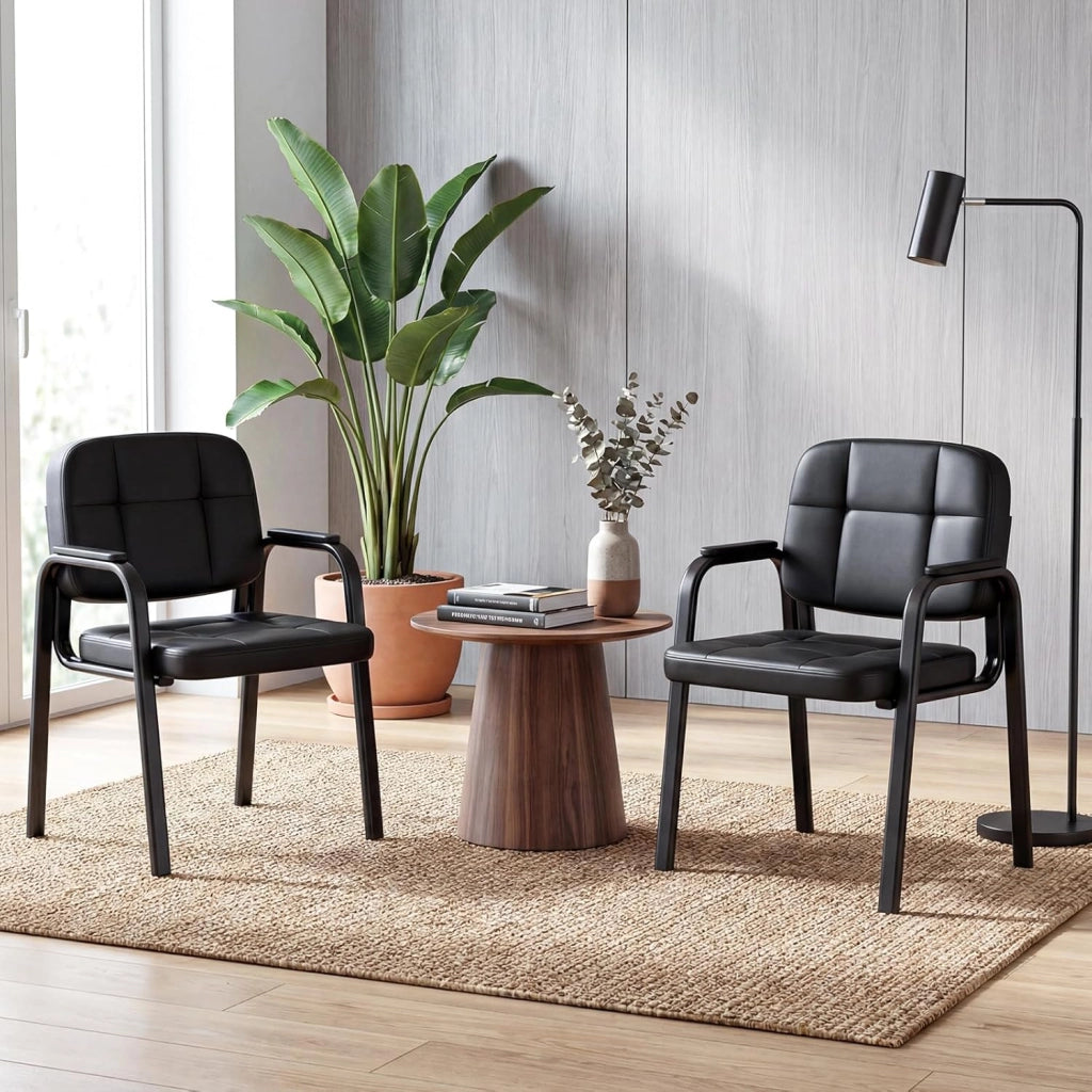Set di 2 Sedie Scrivania, Sedie da Ufficio senza Ruote, con Braccioli Imbottiti e Schienale Ergonomico, Struttura in Metallo Resistente, per Sala Riunioni, Studio, Portata 150 kg
