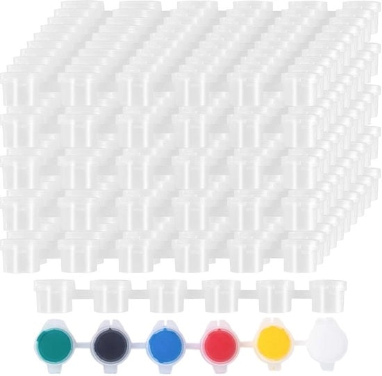 Set di contenitori per vernice 200 pezzi - Mini contenitori vuoti per vernice - Design 6-in-1 - Attività artistiche - Leggero e portatile - 3 ml di compartimenti - Strisce di vernice