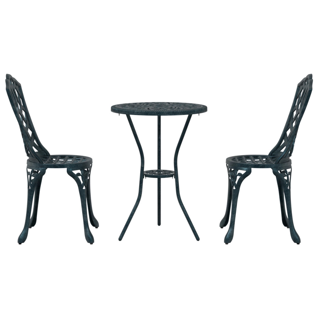 Set da Giardino Bistro 3 Pezzi Verde in Alluminio Fusione